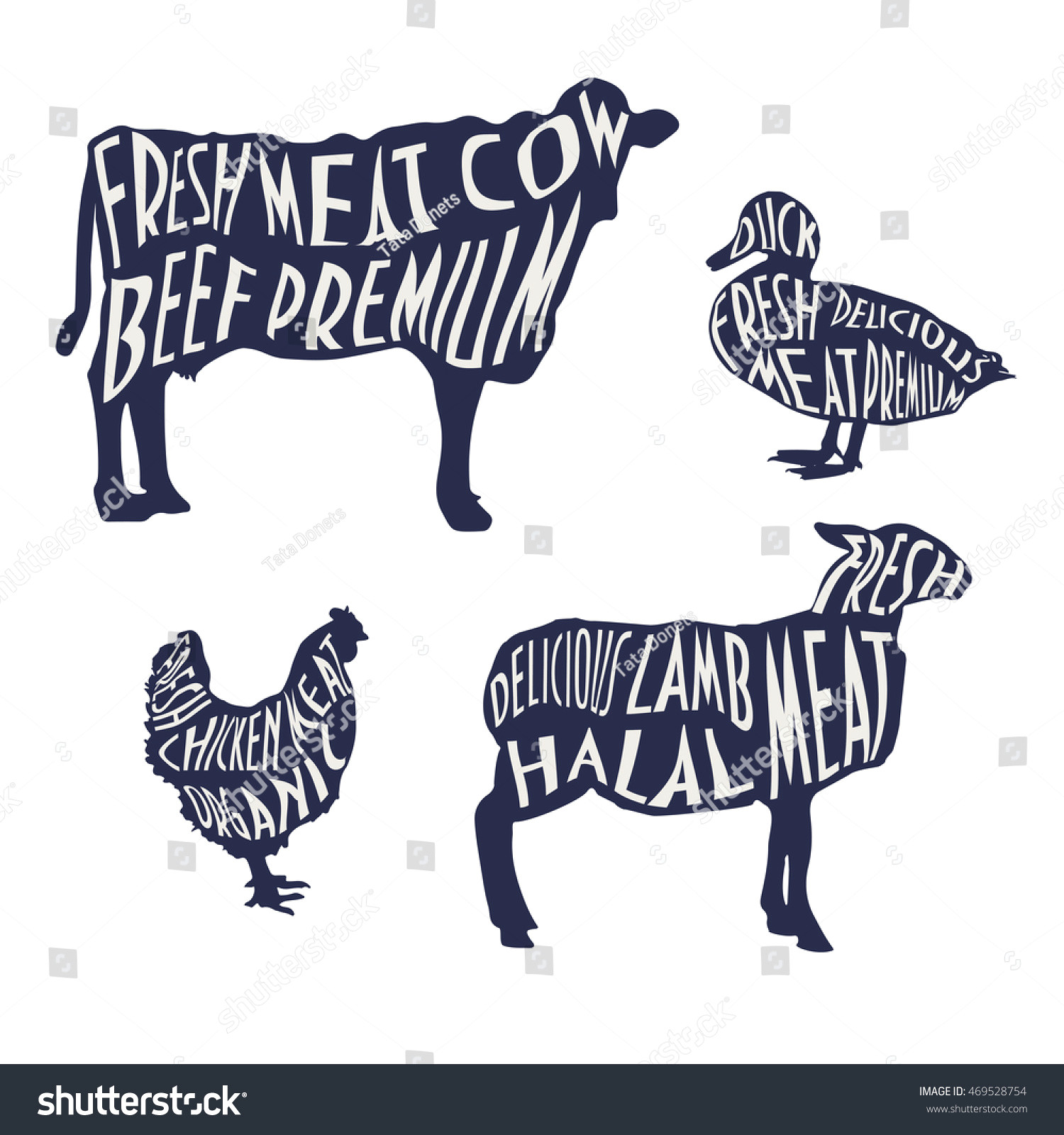 set of halal animals silhouettes with texts good for menu or butcher s shop market