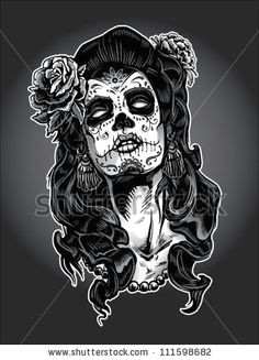 day of the dead woman with sugar skull face paint