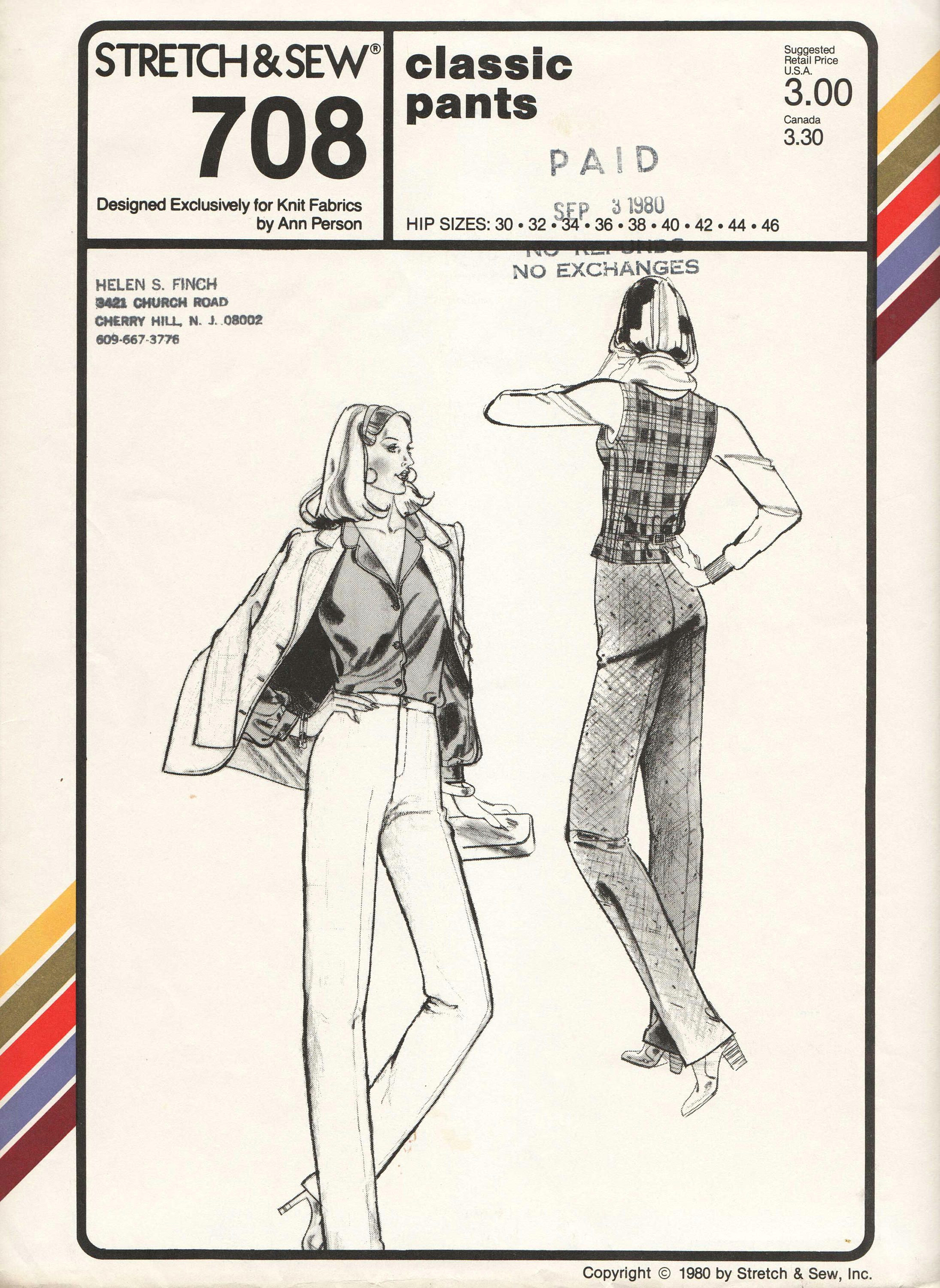 straight leg pants pattern misses classic pants 1980s ann person sewing pattern stretch sew 708 sizes 0 2 4 6 8 10 12 14 16 18 uncut