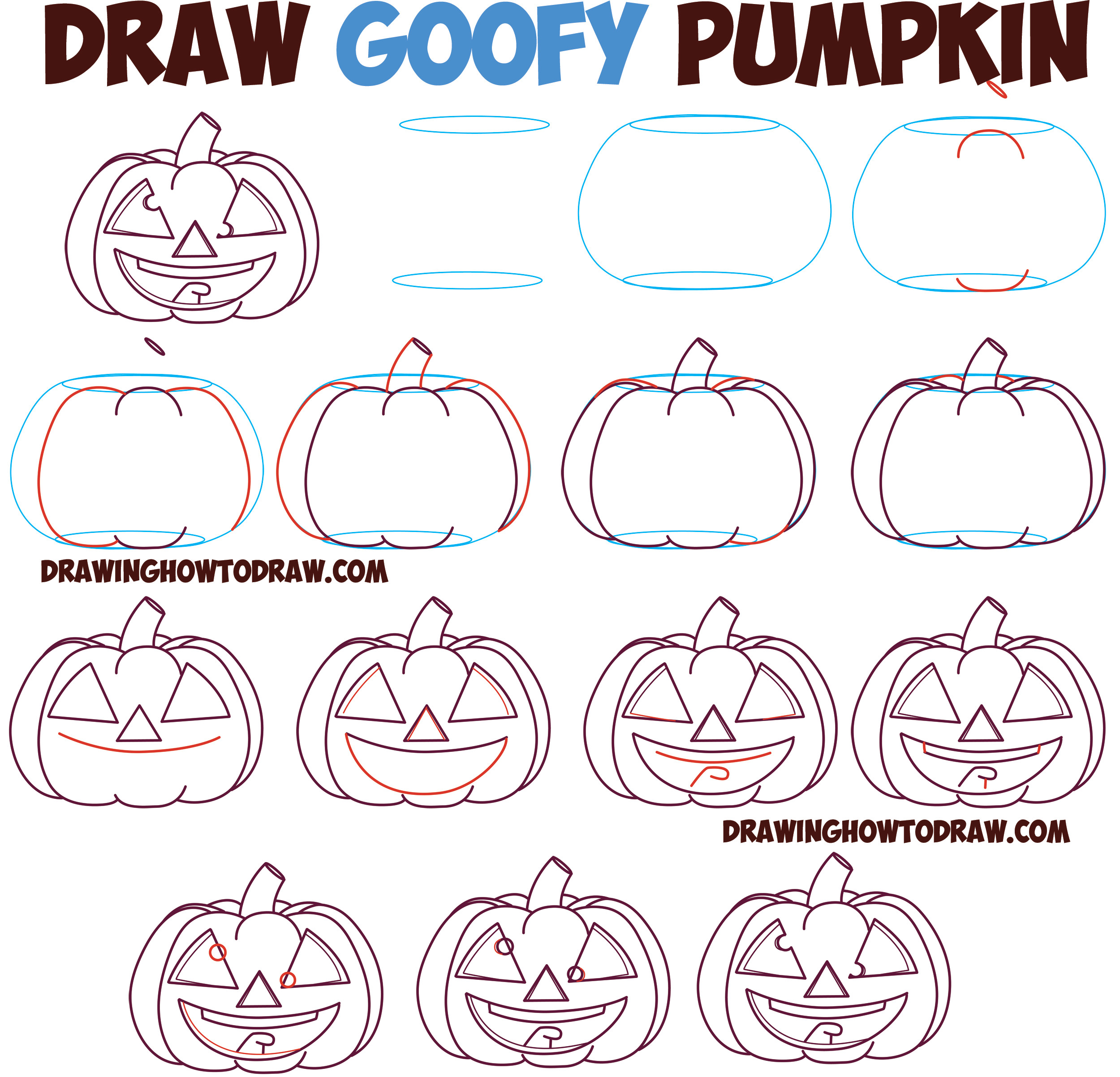 how to draw cartoon pumpkin jack o lantern crazy googly eyes with tongue