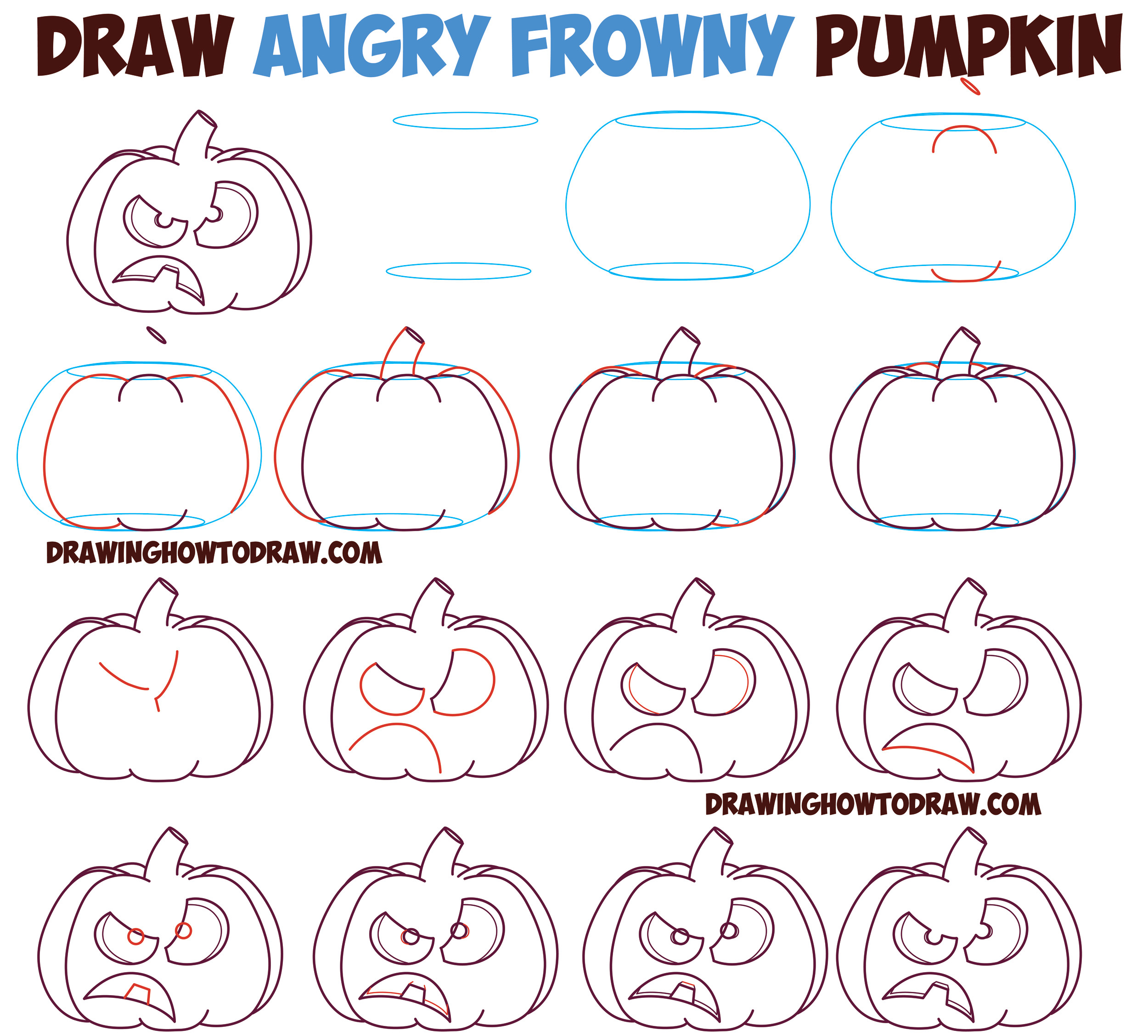 how to draw unhappy frowning pumpkin faces jack o lanterns