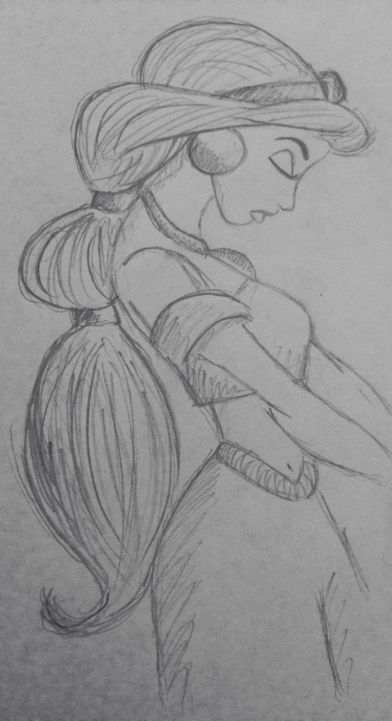 princess jasmine aladdin disney pencil sketch