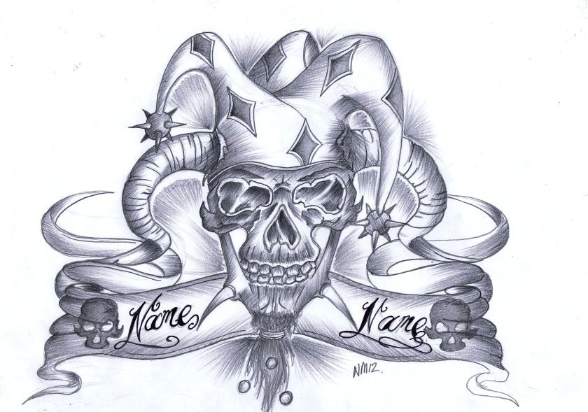 best grey ink jester tattoos design