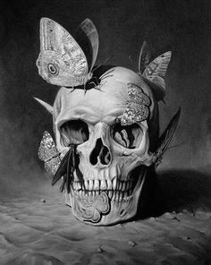 butterflies on skull drawing collage crane sculpture saatchi art skull and bones