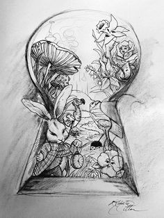 through the key whole white rabbit flowers alice in wonderland sketch such a neat idea