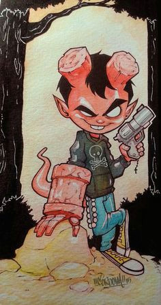 hellboy kid watercolor