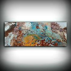 copper painting coastal 16 x 40 acrylic painting on canvas abstract painting