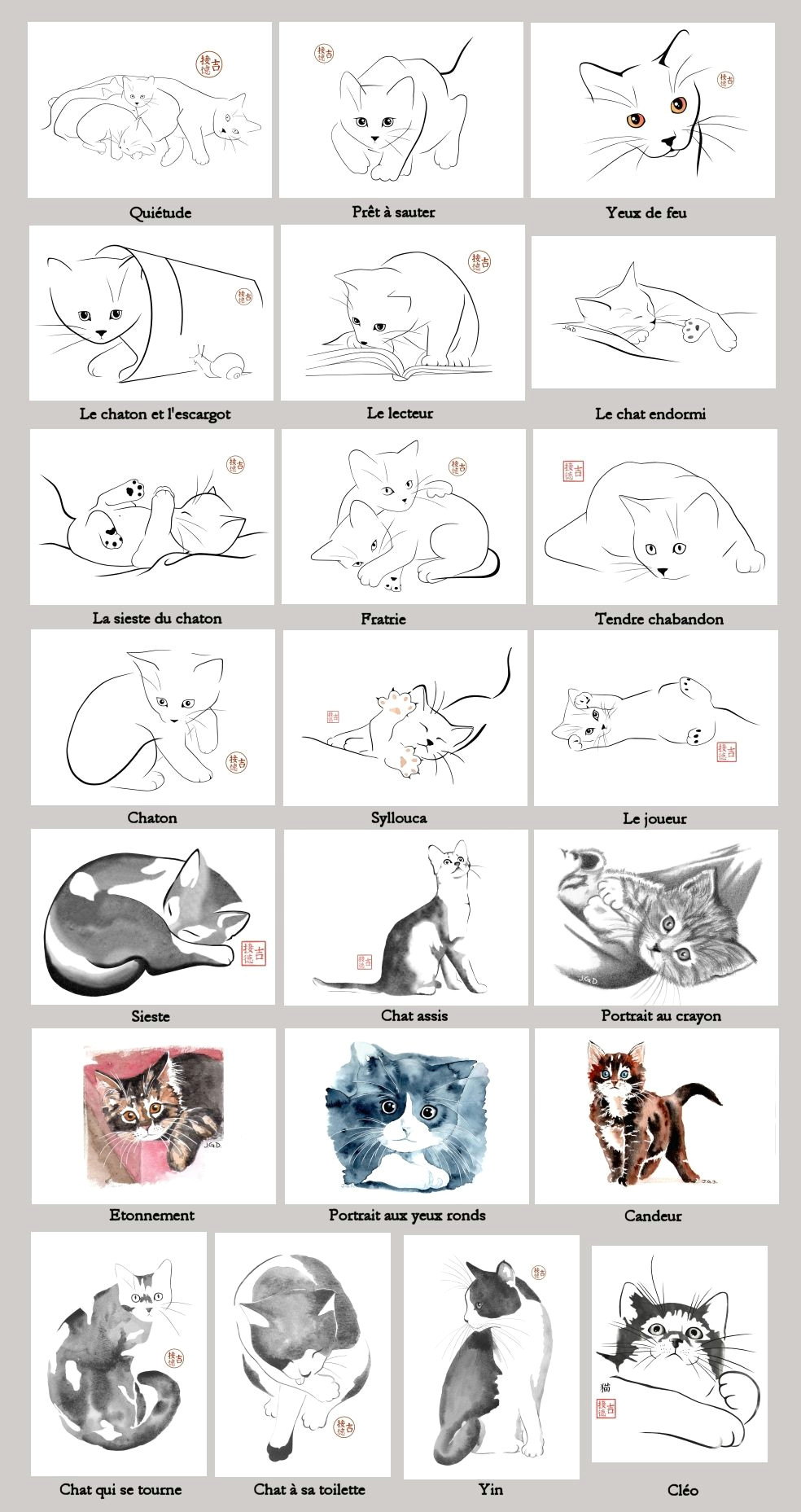 oeuvres chats de l artiste ginoux duvivier cat doodle cat drawing painting