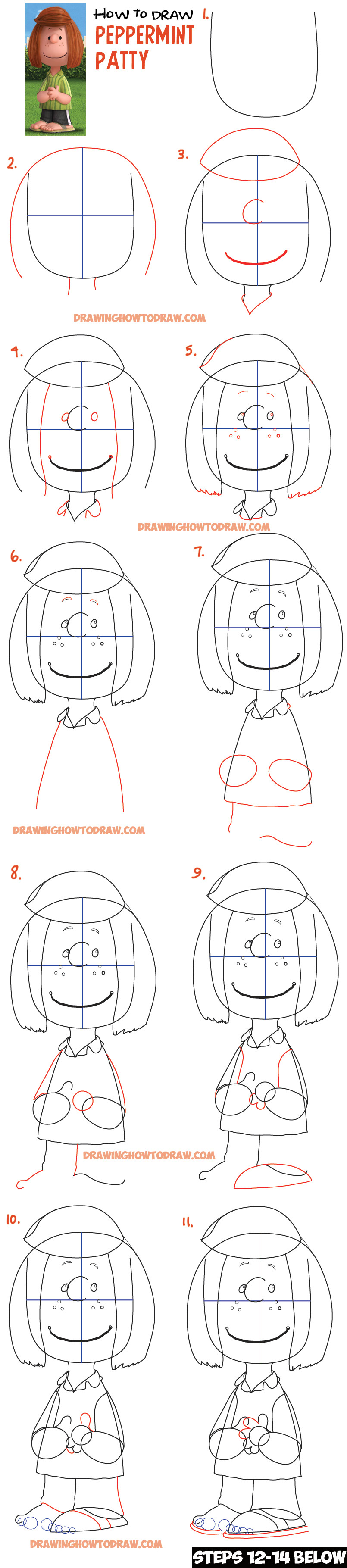 how to draw peppermint patty from the peanuts movie easy step by step drawing tutorial