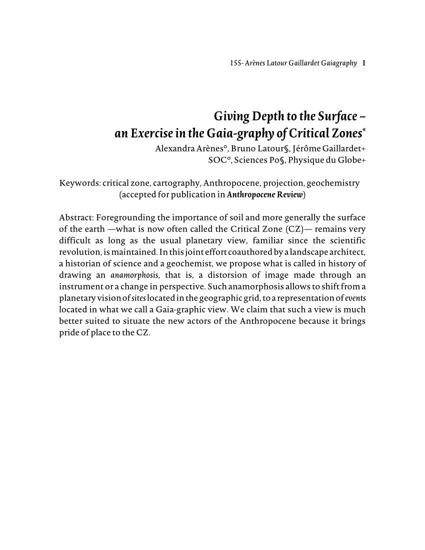 pdf giving depth to the surface an exercise in the gaia graphy of critical zones