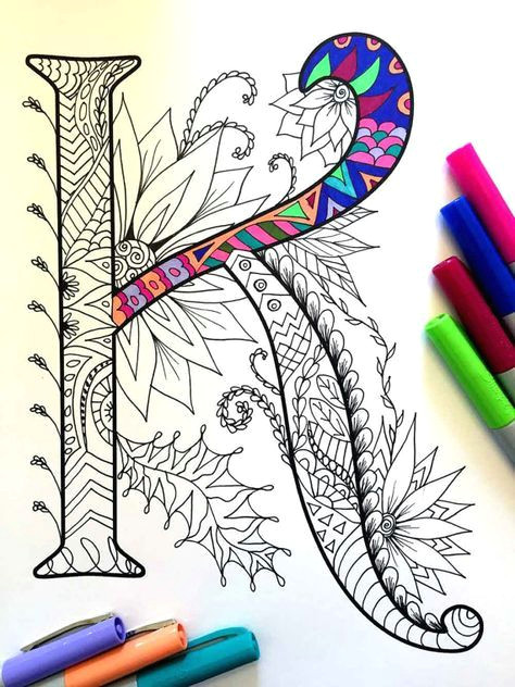 letter k zentangle inspired by the font harrington par djpenscript