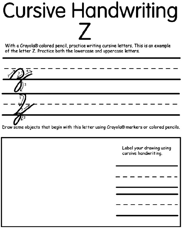 this page shows an example of the letter z practice writing both the lowercase and uppercase letters in cursive can you draw some