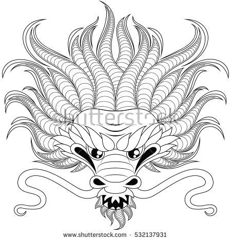 head of chinese dragon in zentangle style for tatoo adult antistress coloring page black and white hand drawn doodle for coloring book