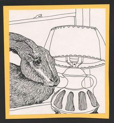rabbit in the window pen drawing rabbit bunny lamp window surrealism animals art by mk