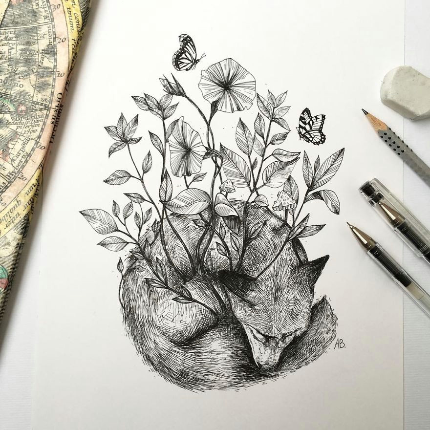 nature was my kindergarten that inspired these black pen illustrations bored panda