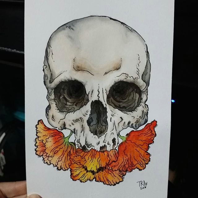 poppy beard skull practicing with more watercolor sketch ink watercolour aquarell illustration myart paintingoftheday drawing paint art