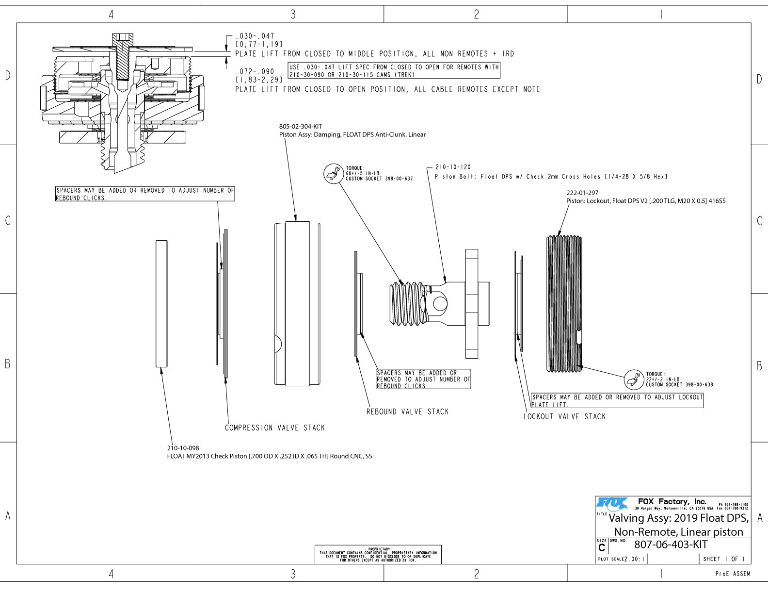 807 06 403 kit valving assy 2019 float dps non remote linear piston