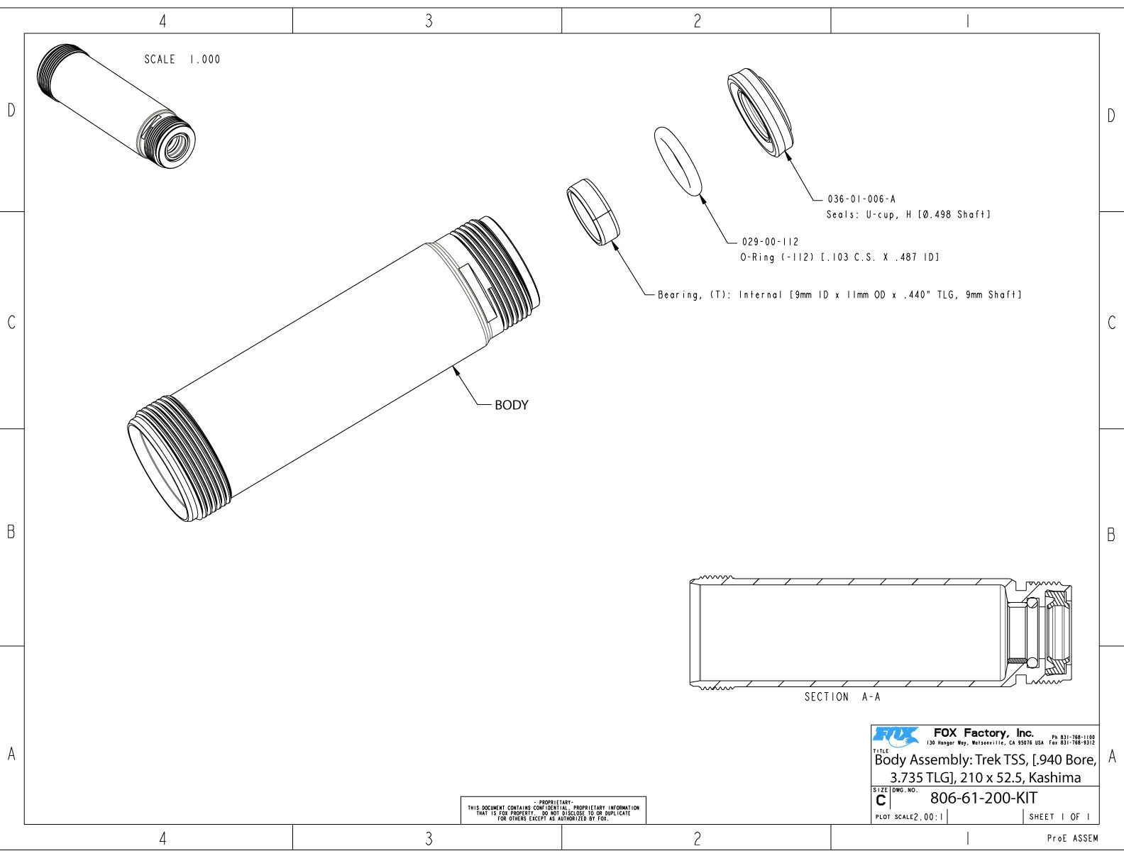 806 61 200 kit body assembly trek tss 940 bore 3 735 tlg 210 x 52 5 kashima