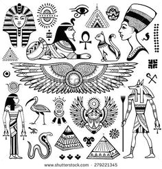 set of vector isolated egypt symbols and objects
