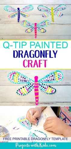 colorful q tip painted dragonfly craft