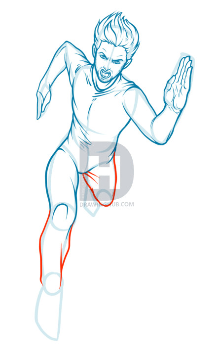 description draw the front lower leg and then outline the rear leg folds in the pants cross downward diagonally and help to add to the sense of depth