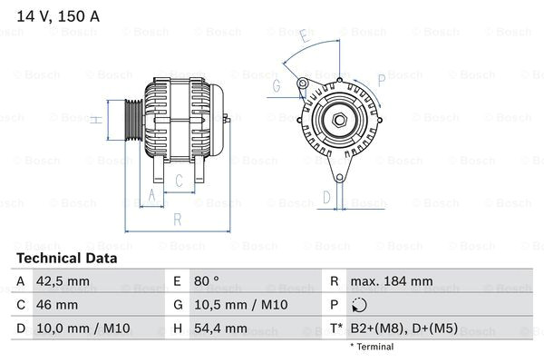 R Drawing Function Citroen Dispatch 2 0d Alternator 99 to 02 Bosch 5702a0 5702a1 5705aa