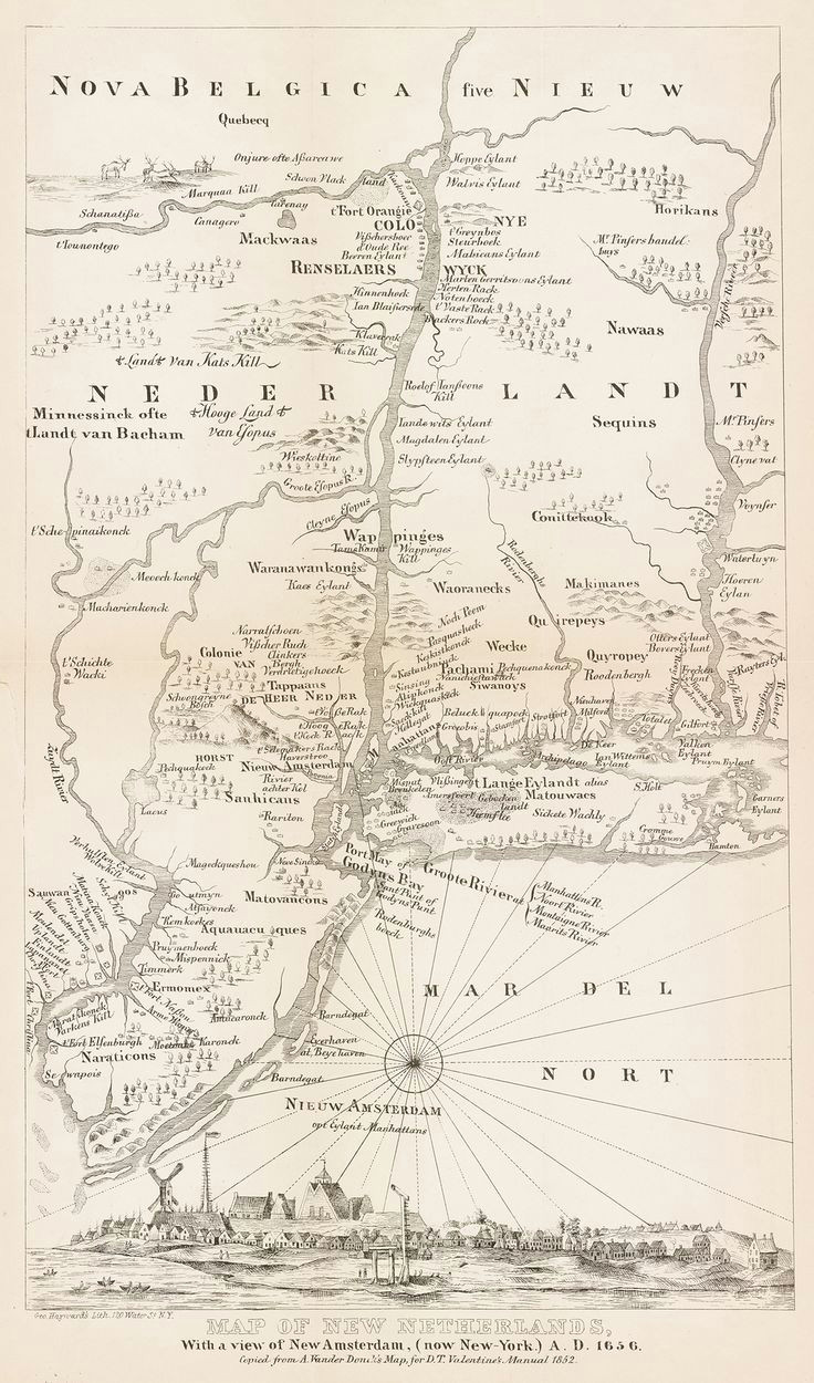 map of new netherlands with a view of new amsterdam now new york a d 1656