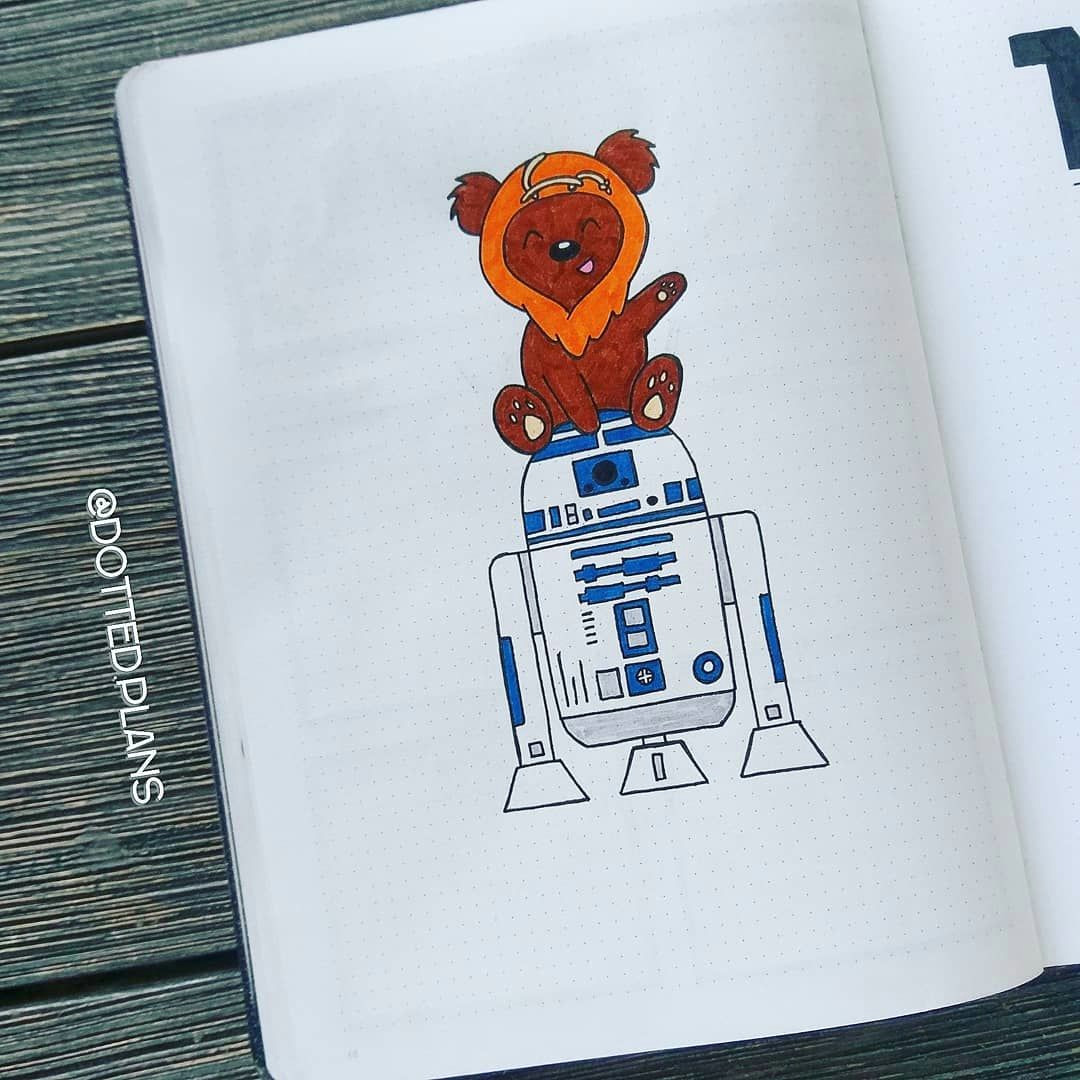 that s hey from the ewok dictionary i made a cute ewok on top of r2d2 the design is made and drawn by me doodle art drawing creative starwars