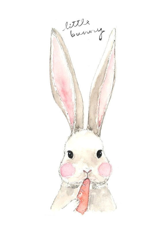 fine art watercolor original illustration print bunny eating carrot rabbit