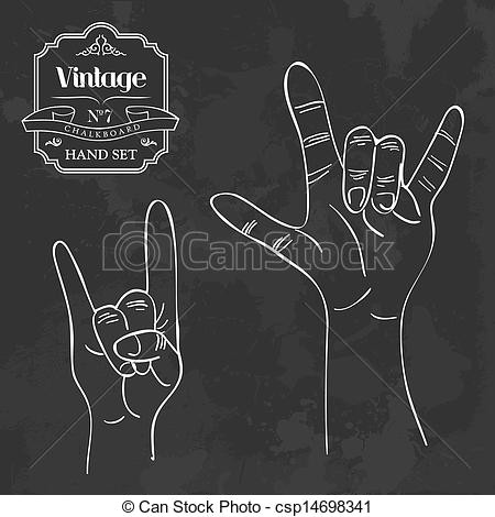 vintage chalkboard rock and roll hand sign csp14698341