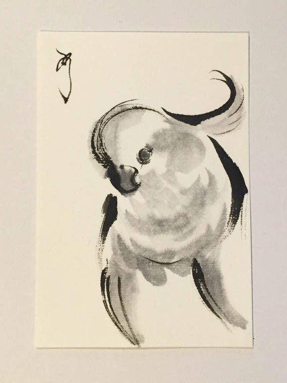 ink drawing japanese ink paintings parrot ink illustration bird drawing animal illustration mi