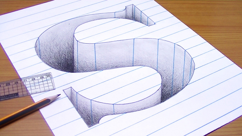 how to draw 3d letter s 3d trick