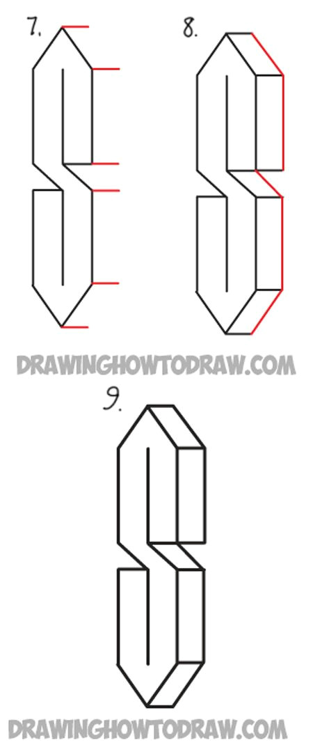 draw a 3 dimensional letter s shape from 3 lines