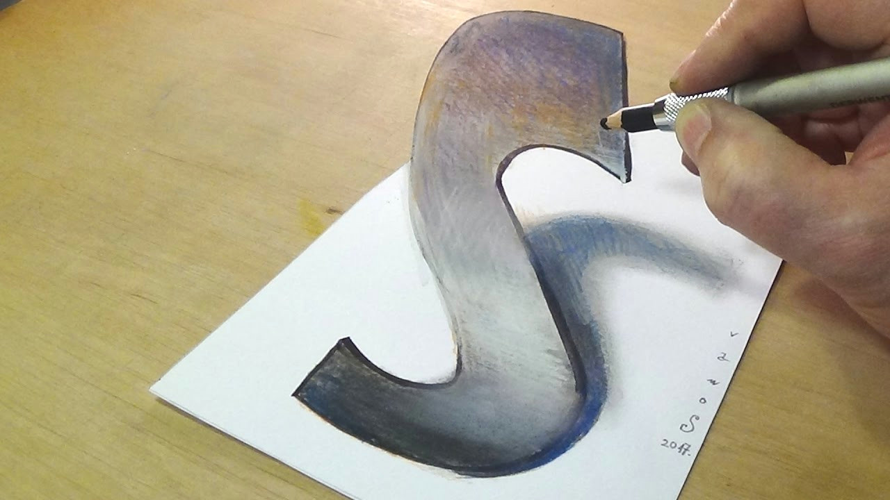 S Drawing 3d Trick Art Drawing How to Draw 3d Letter S Anamorphic Illusion