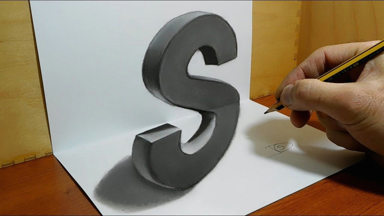 trick art on paper 3d letter s optical illusion