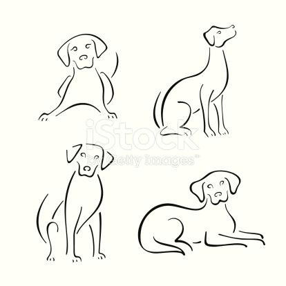 Simple Line Drawing Of A Dog Four Stylized Dogs On A White Background Easy Sketches Drawings