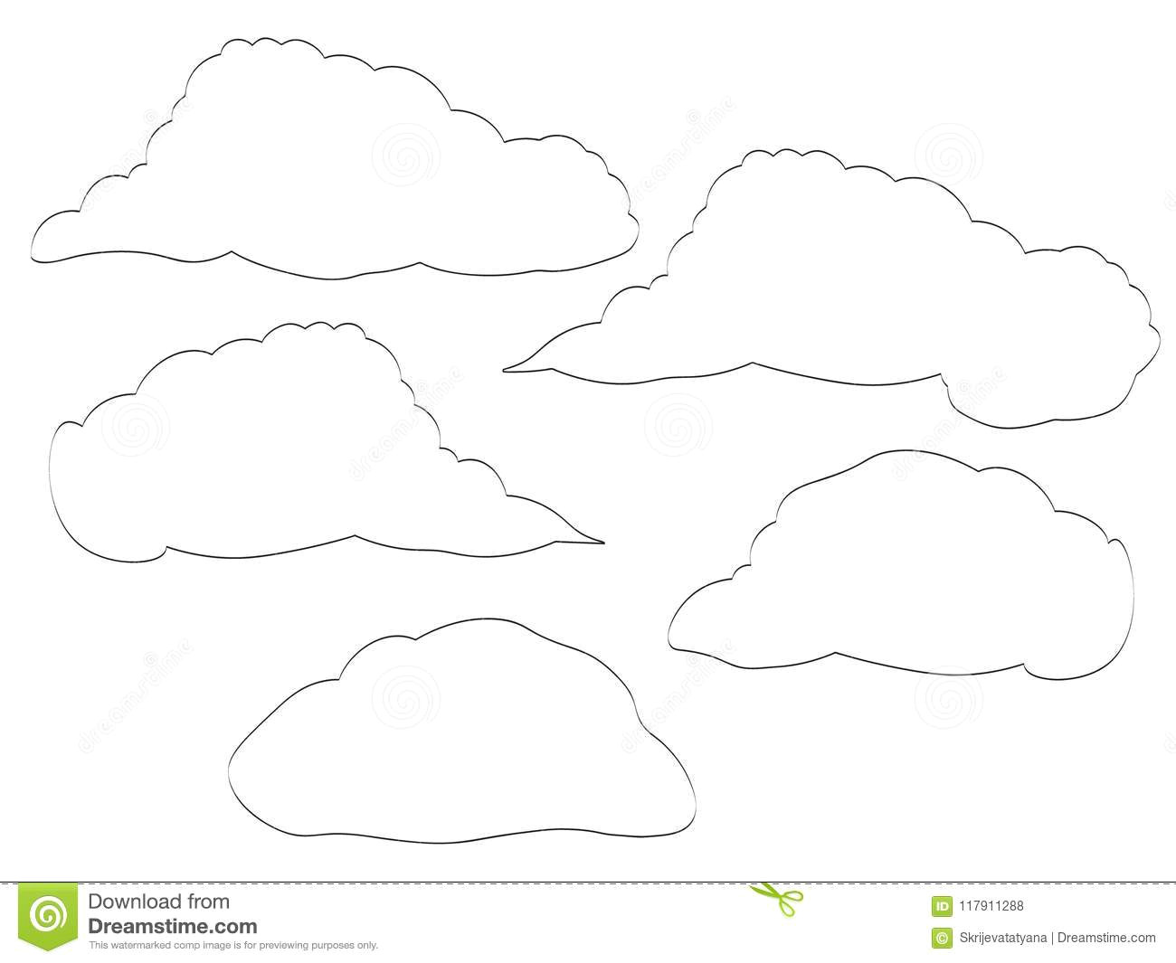 hand drawn set of outline clouds