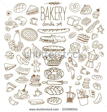 set of various doodles hand drawn rough simple bread and pastry sketches isolated on background ilustracia n vectorial en stock 231068551 shutterstock