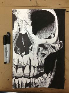 drawing cool awesome pencil skull morbid ink sketch skeleton pen sharpie pen and ink skeletal just slightly though gummybearbreath