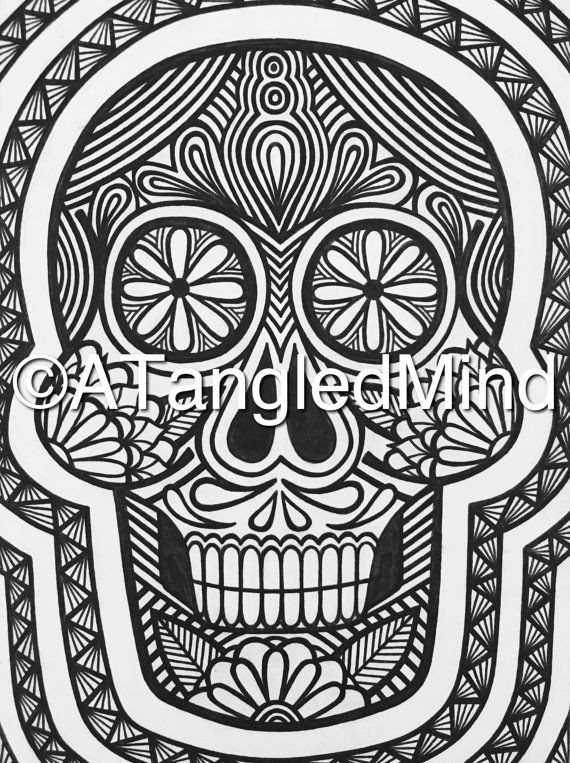 original zentangle sugar skull drawing cardstock by atangledmind
