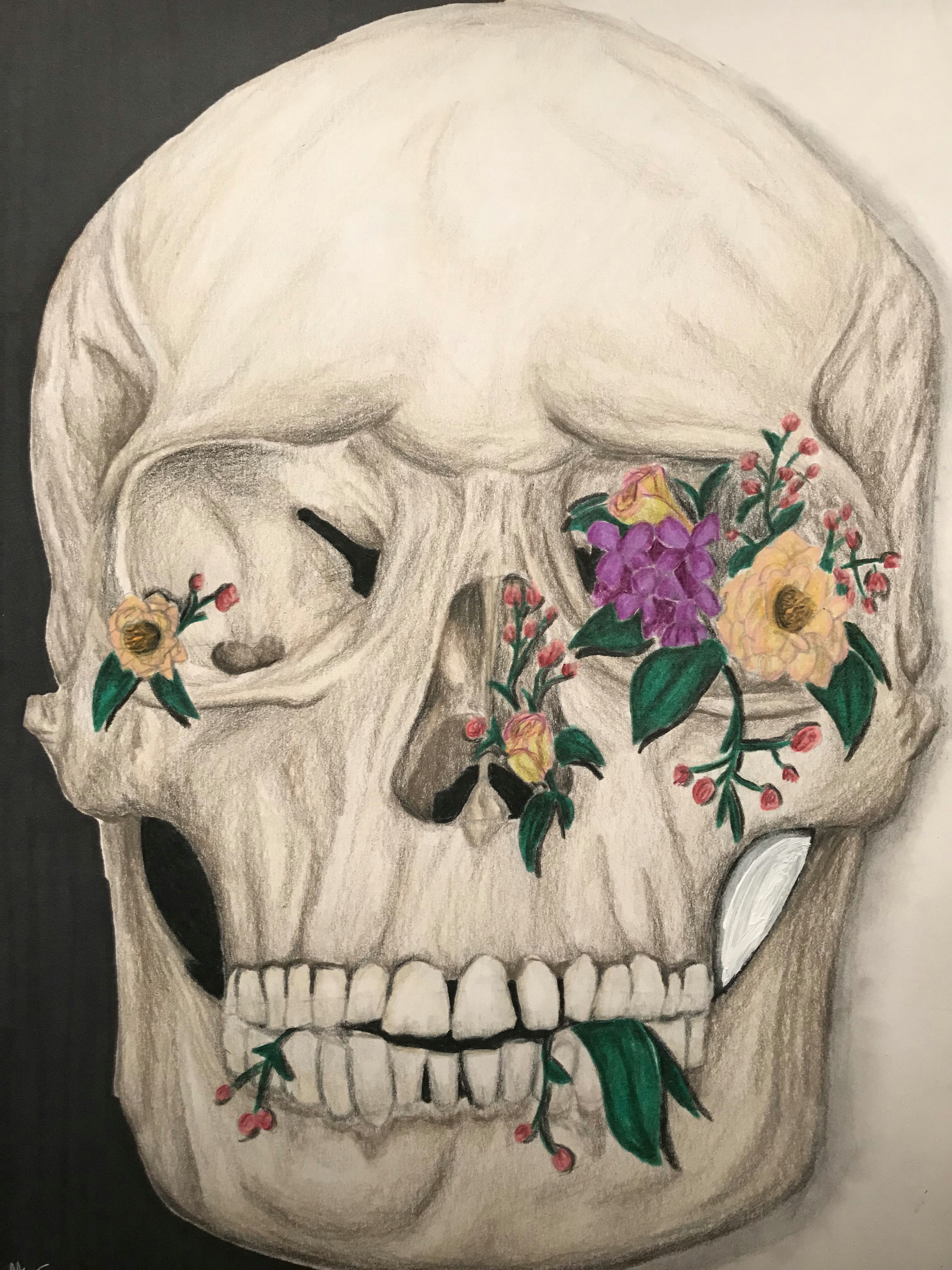 beauty is within original colored pencil drawing of skull with flowers by la arts copies of this piece are available for 20