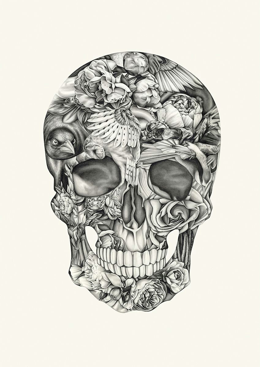 aviary and ivory by lauren mortimer at of cabbages and kings this skull print is made of birds and flowers