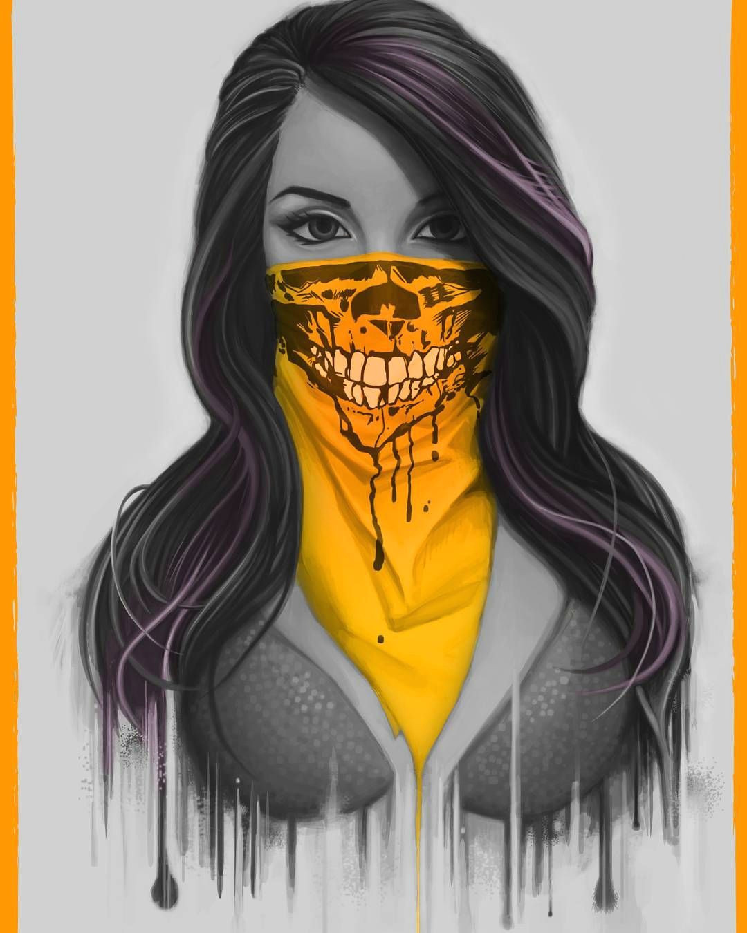 skull girlface artwork bandit mask digitalpainting art potraitart painting digital ink photoshop wacom cintiq art grey orange skeleton