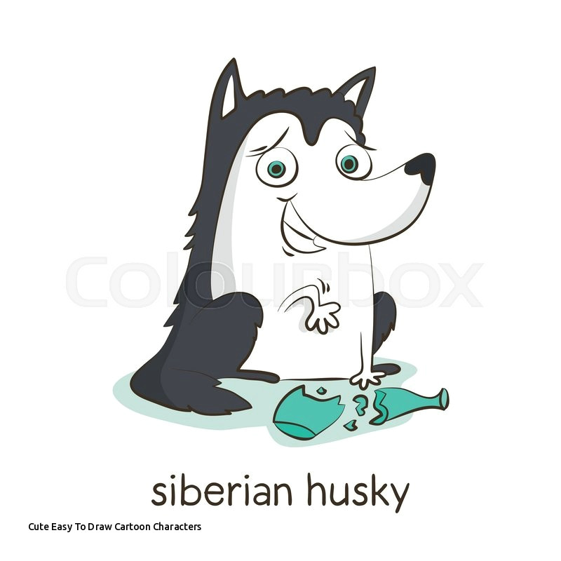 cute easy to draw cartoon characters siberian husky cute vector cartoon dog character with broken bottle