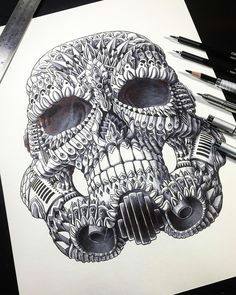 perfect fan art drawing of ornate skulltrooper motive done by artist ben kwok