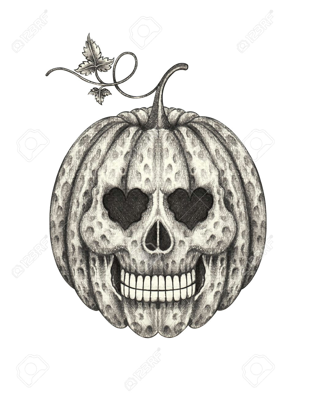 skull head pumpkin halloween hand pencil drawing on paper stock photo 41434411