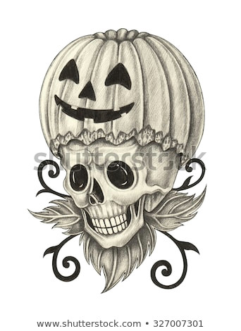 skull pumpkin tattoo halloween day hand pencil drawing on paper