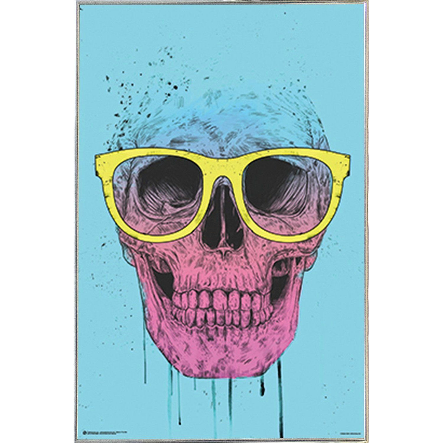 usa pop art skull with glasses 24 inch x 36 inch poster with tone metal frame