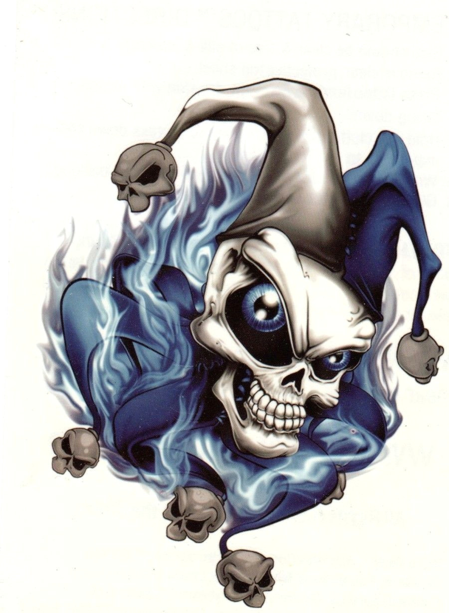 extra large temporary tattoo skull joker blue flames a 7 x 4 25 giant size