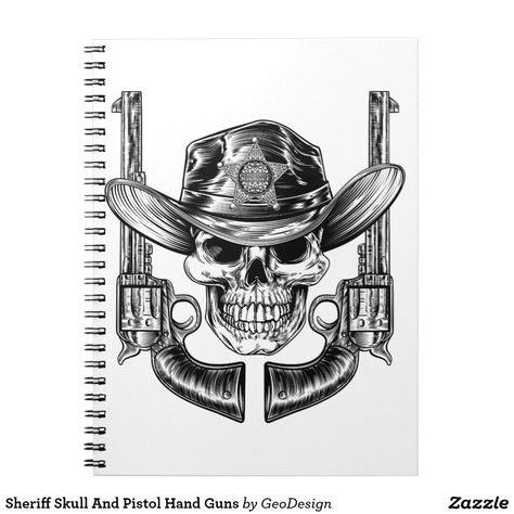 sheriff skull and pistol hand guns notebook notebooks stationery cards stationery design print paper cards note